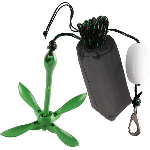 Rad Sportz Kayak Anchor - 3.5lb Folding Kit with 40ft Marine Rope for Paddle Board by Green 83-7004 - main
